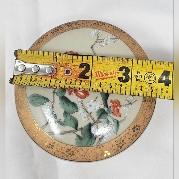 Vintage Porcelain Trinket Jewelry Box with Birds & Flowers Gold 3.5” Japan - Picture 10 of 15